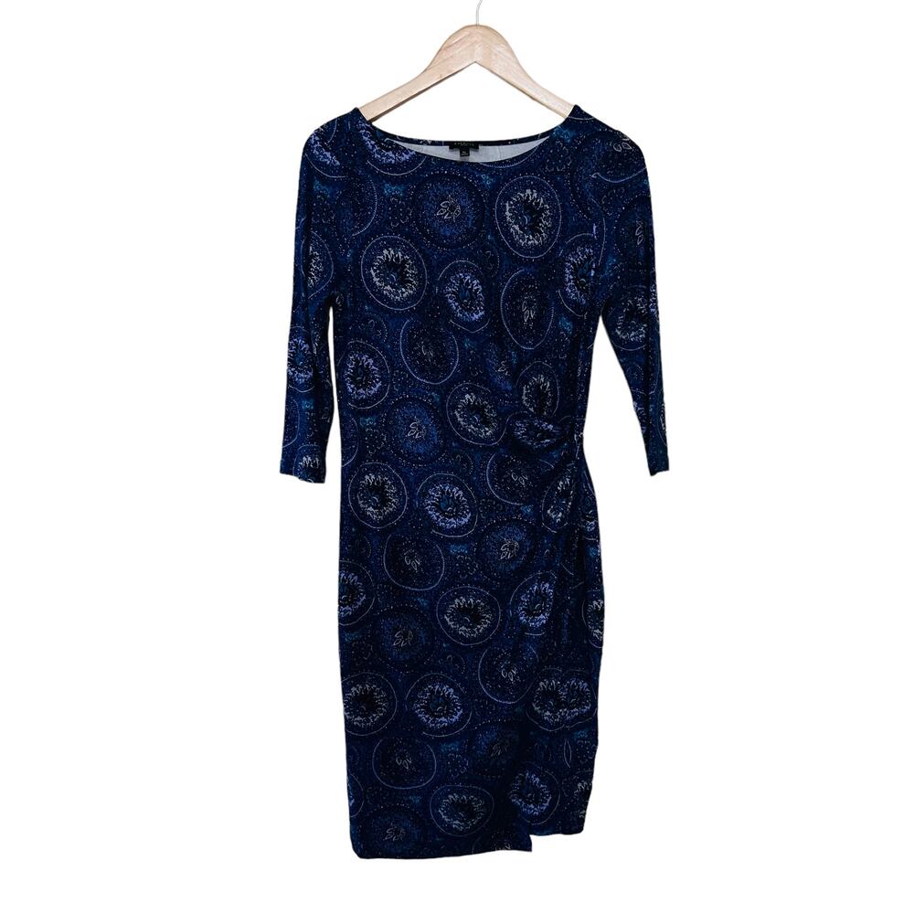 Talbots Paisley Print Side Ruched Three Quarter Sleeve Dress Size Medium Petite